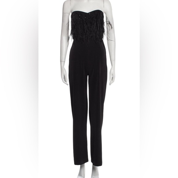 Saloni jumpsuit black size 2 Aurelie feather trimmed cady strapless fairy core - Picture 3 of 6